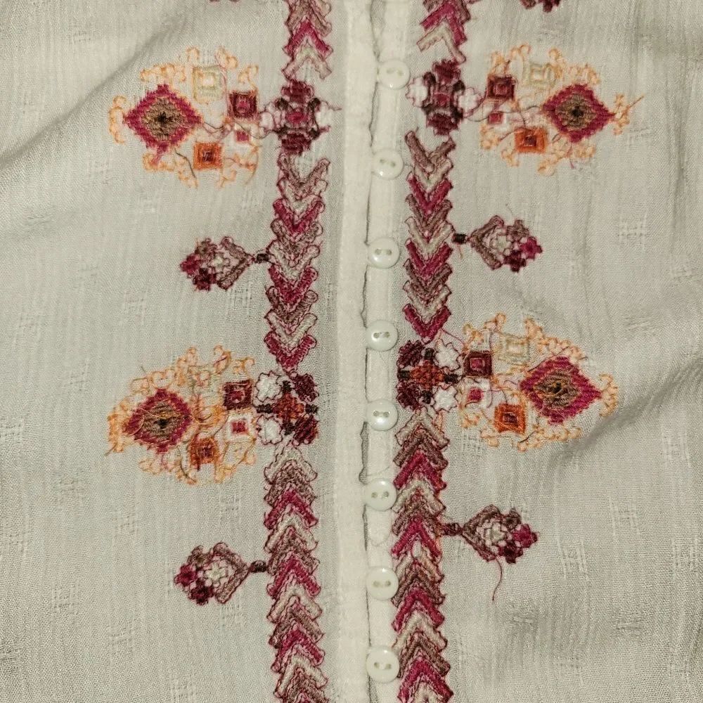 Free People Arianna White Red Embroidered Bohemian Tunic Mini Dress S - Picture 11 of 15